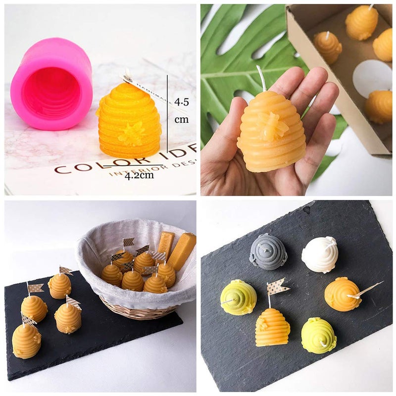 HiParty 3D Bee Honeycomb Candle Molds with 50Pcs Low Smoke Candle Wicks, Hexagon Beehive Silicone Molds for Making Beeswax Candles Soaps Lotion Bars Bath Bombs (Set of 2) - Image 3